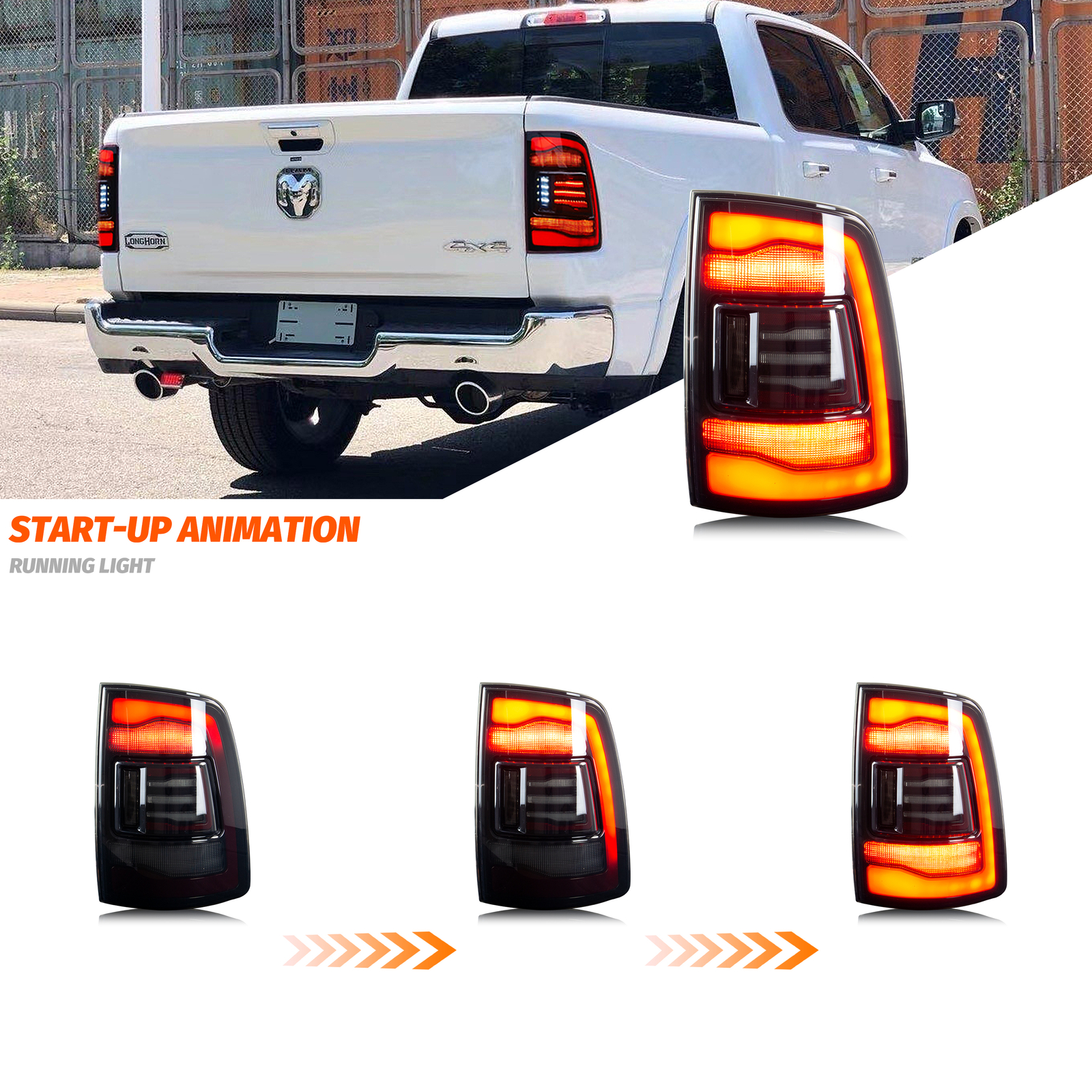 LED Tail Lights for Dodge Ram 2009-2018 Smoked Sequential Rear Lamps Assembly - Picture 2 of 5