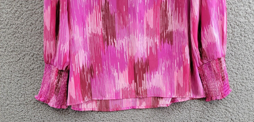 AQUA Printed V-Neck Top Women's M Pink Multi Smocked Ruffle Long Sleeve Pullover - Picture 14 of 16