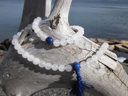 Custom Design Snow Quartz Lapis Guru Markers Tibetan Buddhist Mala Prayer Beads - Picture 12 of 12