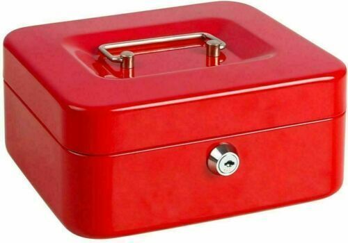 Metal steel cash money box tin deposit security safe  with handle & keys