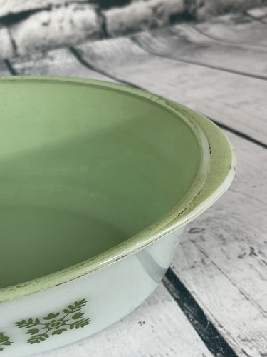RARE MCM Glasbake Green Snowflake Teflon 1 Qt Oval Casserole Dish w/ Glass Lid - Picture 8 of 12