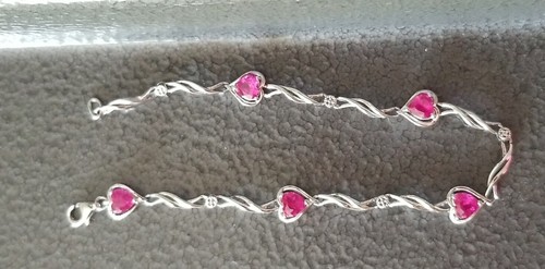 Kay jewelers Sterling silver pink sapphire lab created heart tennis Bracelet - Picture 3 of 14