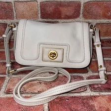 Pre-Owned Marc by Marc Jacobs Revolution Flap Gray Beige Crossbody Leather Purse