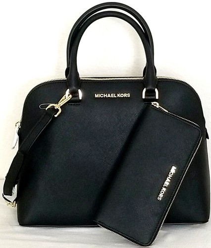 🌞MICHAEL KORS CINDY BLACK SAFFIANO LARGE SATCHEL BAG +/OR MATCHING WALLET🌺NWT! - Picture 2 of 38