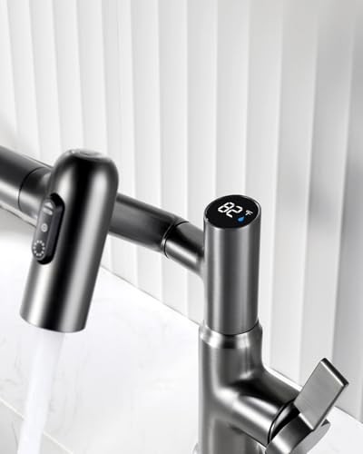 Grifo de baño giratorio Lefton con pantalla de temperatura en gris Fahrenheit - Imagen 3 de 7