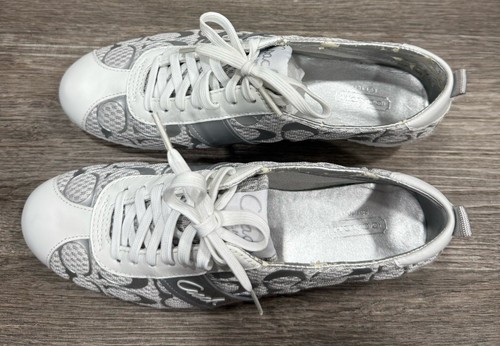 Coach Fedora Tennis Shoes Women’s Sz 8.5 M Metallic Silver Big Logo w/OG Box - Picture 14 of 22