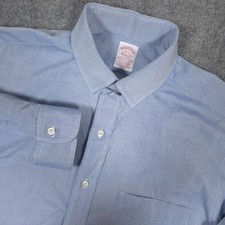 Brooks Brothers Makers Dress Shirt Mens 16-33 Blue Oxford Made in USA READ