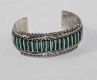 Zuni Sterling Silver Needlepoint Turquoise Cuff Bracelet 6.25"