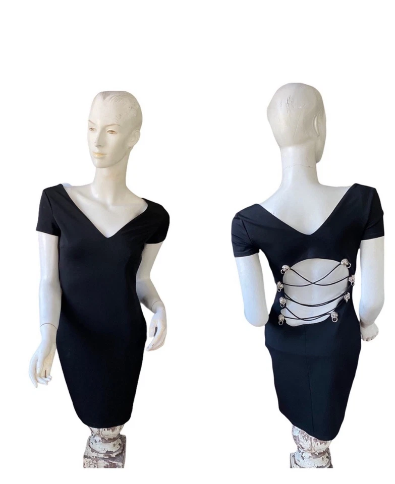 Orig$1600 Versus VERSACE ldress 带开口狮子线侧拉链 意大利 38 — 第 3/4 张图片