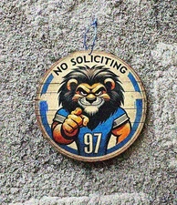 DETROIT LIONS INSPIRED "NO SOLICITING" WEATHERED/DISTRESSED STYLE DISPLAY SIGN