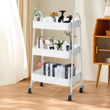 3 Tier Metal Rolling Cart with Handle and Lockable Wheel, Multifunctional Uti...