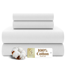 Supreme Elegance 4 Pc 100 Cotton King Size Sheets Set Arctic White Percale