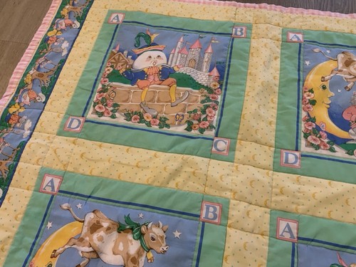 Hand Made Nursery Rhyme Crib Quilt, Cow Jumped Over Moon, Humpty Dumpty - Picture 9 of 14