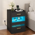 Modern Black LED Bedside Table with 2 Drawers & Tempered Glass