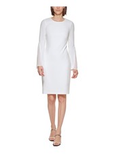 CALVIN KLEIN Womens White Chiffon Insets Lined Bell Sleeve Sheath Dress 6