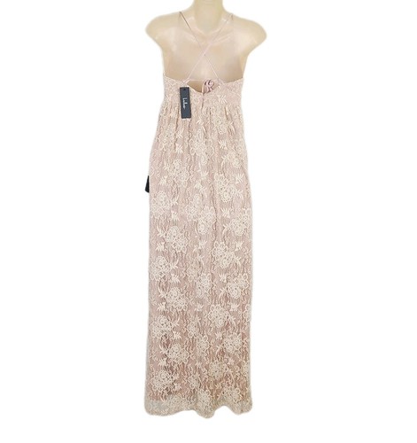 NEW Lulus Faux Wrap Maxi Dress XS Beige Lace Plunge Cross Back V-Neck Formal - Picture 2 of 12