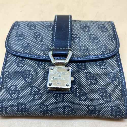 Vintage 1975 Dooney & Bourke Signature Canvas Wallet Gray Black Leather - Picture 2 of 8