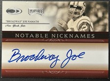 2007 DONRUSS PLAYOFF JOE NAMATH AUTO NOTABLE NICKNAME /55 BROADWAY JOE HOF