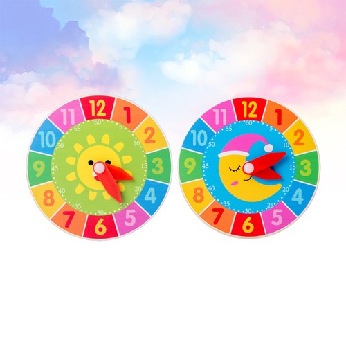 2 PIEZAS Juguete de propósito de madera Juguete de reloj para niños Juguete educativo de dibujos animados - Imagen 3 de 12