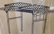 Folding Grill Table With 2 Wing Panels Portable Camping Table with Mesh Deskt...