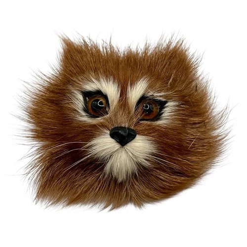 Vintage Orange and White Fur Cat Face Brooch Pin Costume Jewelry