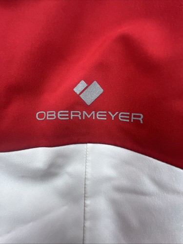 Obermeyer Ski Jacket Woman Sz 12 White Pink Red Zip Up Hooded Thermore Insulated - Picture 12 of 13
