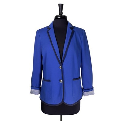Talbots Womens Blazer 14P Aberdeen Blue Black Two Button Career Business Jacket