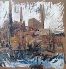 Oil On Cardboard 18”x18” London Factory Cityscape Original Signed