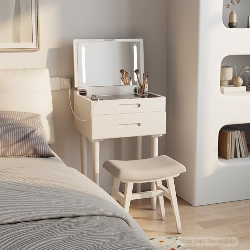 Solid Wood Small Vanity Desk with Flip Top Mirror, Brightness Adjustable - Picture 3 of 7