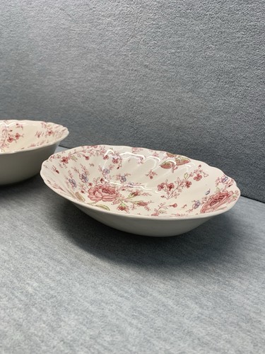 2 Johnson Brothers Bros 8" Runde 9" Oval Servierschale Rose Chintz Rosa England - Bild 4 von 18