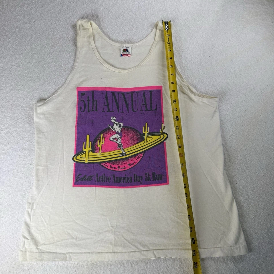 Vintage 90s Marathon Tank Top Single Stitch Large Running Graphic Space Graphic - Image 4 of 4