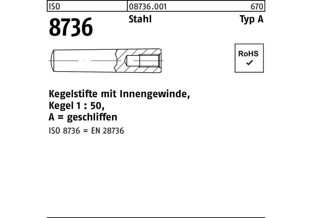 Подъемник Рейхера Кегеля ISO 8736, высота подъема 12 x 55 мм, высота подъема 1:50 ISO 8736