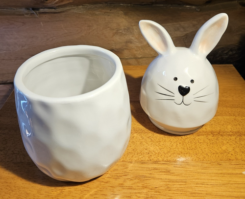 9" Tall Whimiscal Cupboard Bunny Rabbit Dimpled Jar 10 Strawberry Street - Picture 5 of 8