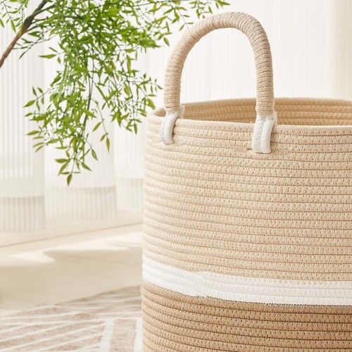 Cesta de manta grande (18"x18"x16"), cesta tejida para ropa de bebé para almacenamiento, cuna... - Imagen 2 de 7