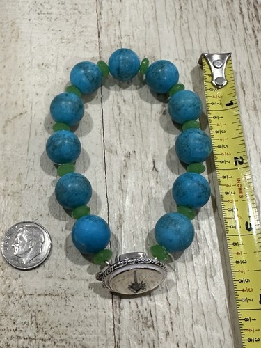 Navy Blue & Silver Turquoise Beaded Bracelet Sterling Silver 925 - Picture 6 of 7