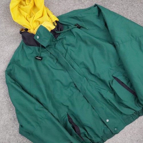 VTG HONORS Packable Medium Green Long Sleeve Zip Windbreaker Snap Hooded Jacket - Picture 7 of 11