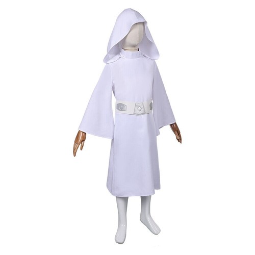 Star Wars Princess Leia Kid Cosplay white Dress Hat Belt Costume Halloween Suit - Picture 9 of 12