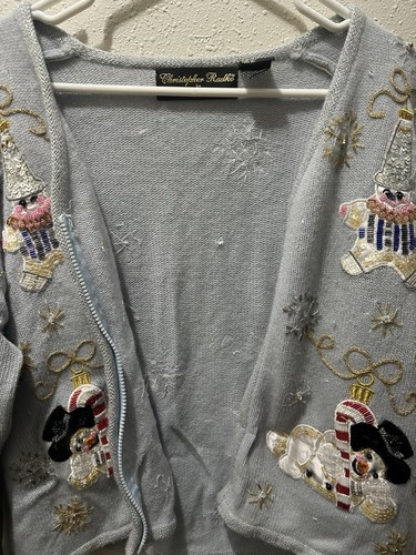 Christopher Radko BellePointe Schneemann Perlen Reißverschluss Cardigan Pullover Medium - Bild 7 von 9