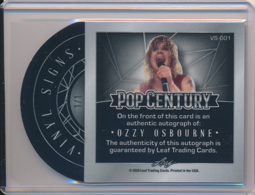 Letreros de vinilo Leaf Pop Century Ozzy Osbourne 2025 púrpura prismático automático #1/1 - Imagen 2 de 2