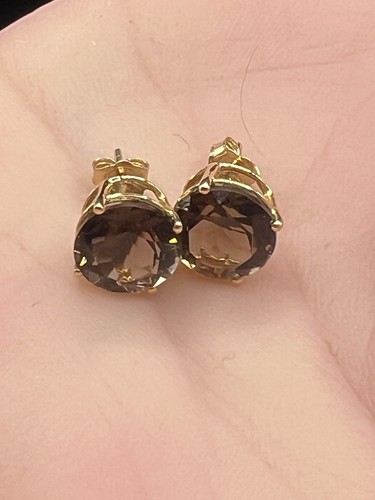 14k Smoky Quartz 4 Carat New NWT SJI Stud Solitaire Earrings - Picture 10 of 11