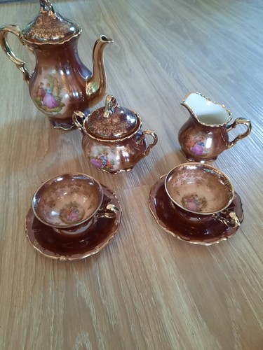 VINTAGE TEESERVICE VON WALDERSHOF BAYERN GERMANY PORZELLAN 9 TEILIG GOLD/WEISS - Bild 7 von 13
