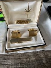 Vintage Swank Cuff links Tie Bar Clip Set , W/ Extra Tie Bar Clip