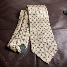 VTG 1990s J.Crew Silk Necktie Cream Geometric Pattern Men Tie Green Label USA