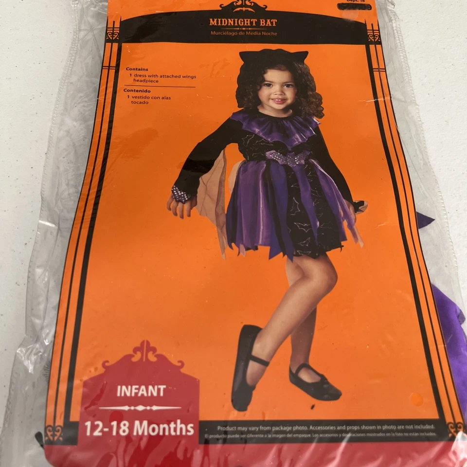 Infantil Niñas Talla 12-18 Mo* BATE MEDIANOCHE *Vestido con alas y tocado adjuntos Foto 2 de 3