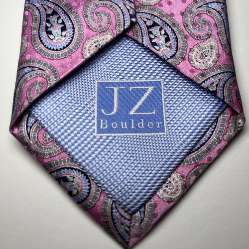 JZ Richards, JZ Boulder, handgefertigte rosa und blaue Paisley-Krawatte 61,5" mal 3 1/4" - Bild 5 von 8