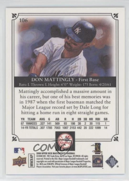 2008 Upper Deck Masterpieces Black Paper Framed Don Mattingly #106 - Image 2 of 2