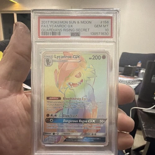 Pokémon TCG Lycanroc GX 156/145 SM Guardians Rising Secret Rare Holo PSA 10
