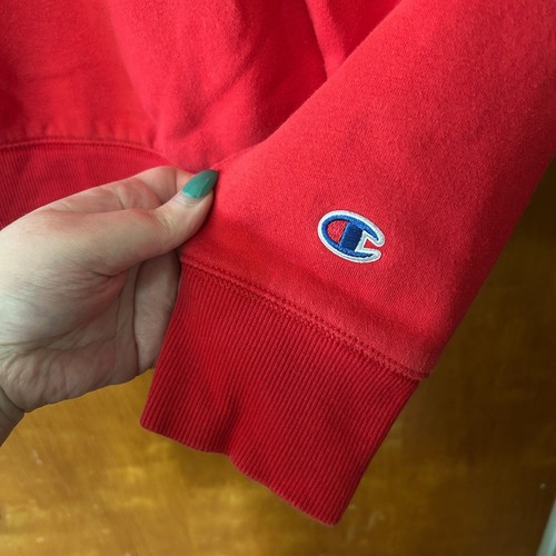 Champion Classic Fleece Hoodie Pullover Sweatshirt Logo Red Comfy Mens XL Unisex - Picture 4 of 8