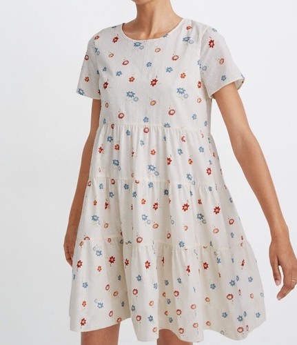 Madewell Short-Sleeve Tiered Mini Dress Clipdot Floral Heyday Size XL Cotton