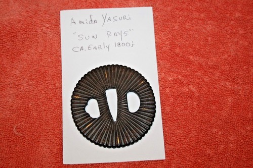 Early 1800's Amida Yasuri Sun Rays Tsuba Hand Guard for Samurai Sword - Picture 4 of 4